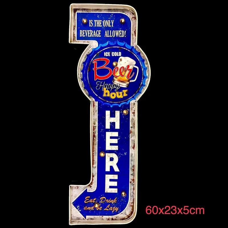 DiiliHiiri Leuchtschild Retro-Schild Wandschild im Vintage-Stil LED Schild für Garage Dekoschild Zub