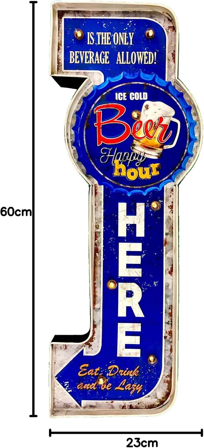DiiliHiiri Leuchtschild Retro-Schild Wandschild im Vintage-Stil LED Schild für Garage Dekoschild Zub