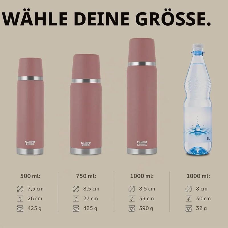 Campo Libre. Jaco® I Thermoskanne 1l & 750ml I Thermos mit Becher I Unsere Thermosflasche hält mind.