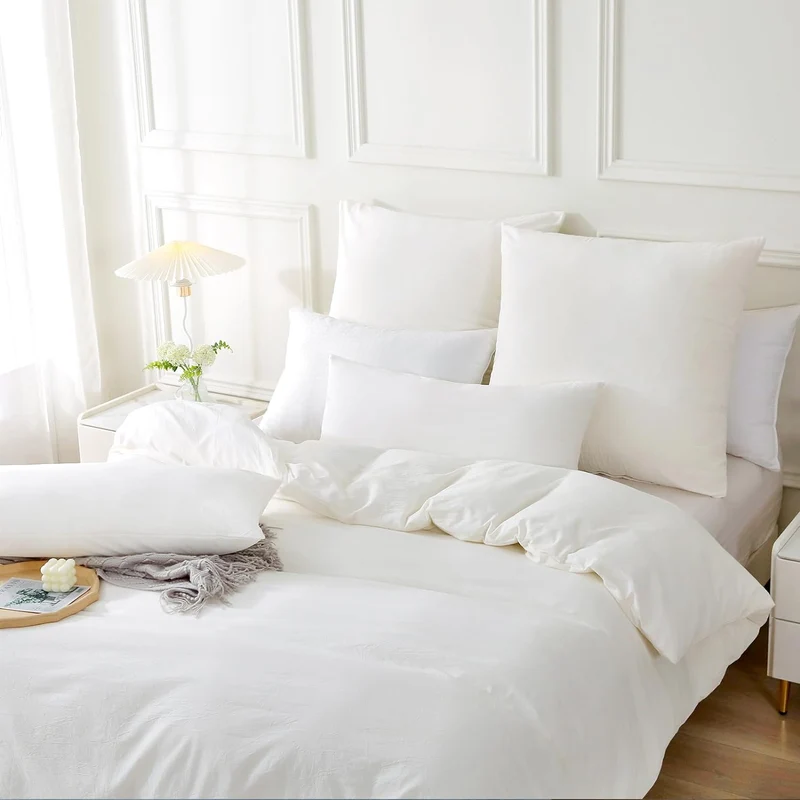 SOULFUL Bettwäsche 135x200 Baumwolle Milky White Milchig Weiss 2tlg. 135*200cm | 1x 80*80cm, Milchig
