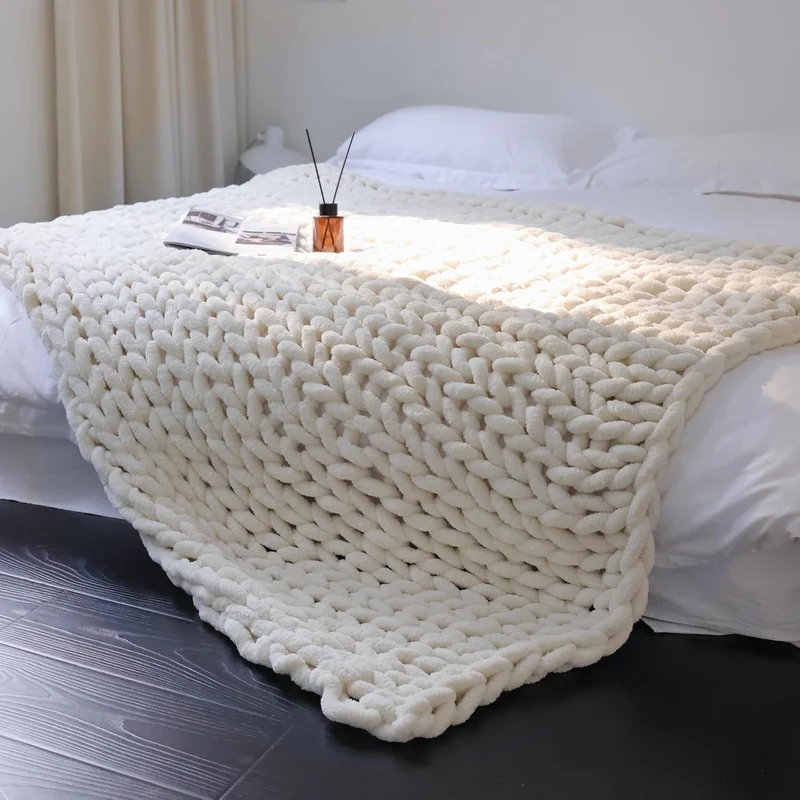 Maetoow Chenille Grobstrick-Decke, Überwurf, 101,6 x 127,7 cm, handgefertigt, warme und gemütliche D