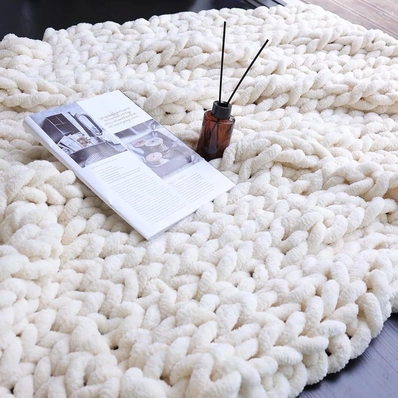 Maetoow Chenille Grobstrick-Decke, Überwurf, 101,6 x 127,7 cm, handgefertigt, warme und gemütliche D