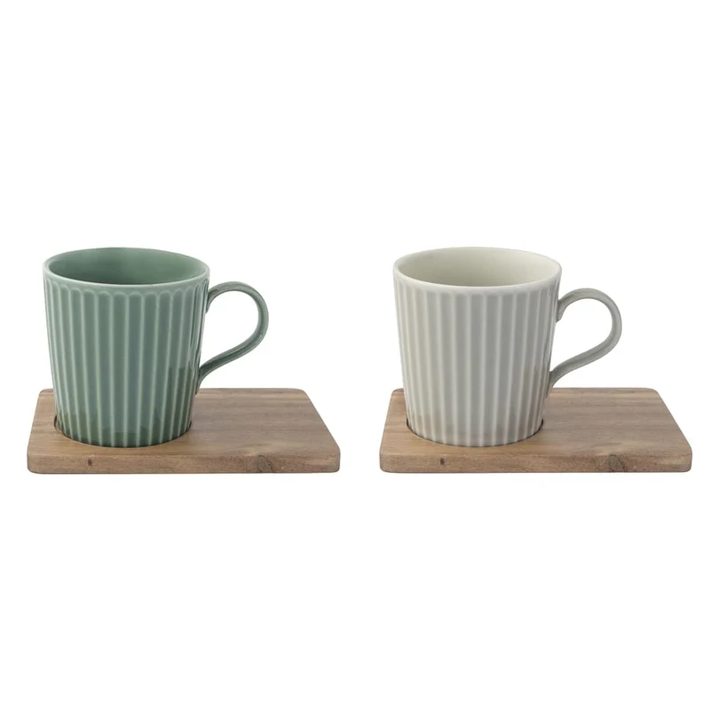Easy Life Set mit 2 Tassen, 38 cl, Porzellan, mit Untertasse, ACCACIA TAKE A BREAK