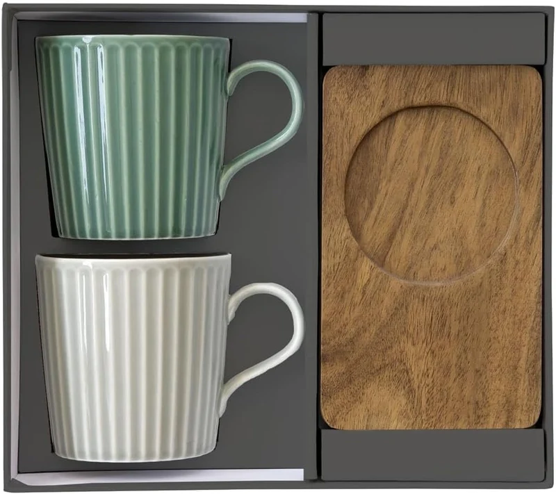 Easy Life Set mit 2 Tassen, 38 cl, Porzellan, mit Untertasse, ACCACIA TAKE A BREAK