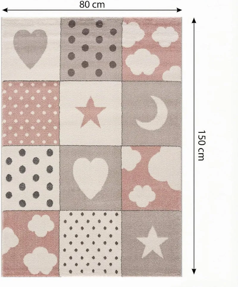 | Kinderteppiche Patchwork Herz Sterne Wolke | Kinderteppich für Mädchen und Jungs | Teppich für Kin