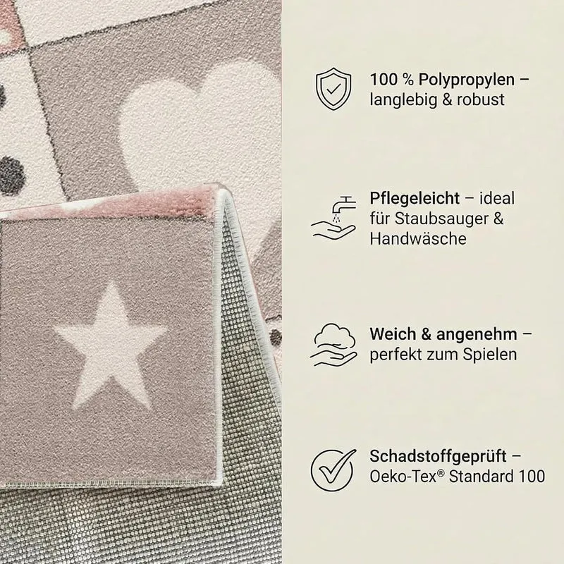 | Kinderteppiche Patchwork Herz Sterne Wolke | Kinderteppich für Mädchen und Jungs | Teppich für Kin