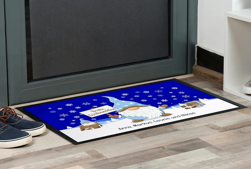True Statements Weihnachts-Fussmatte personalisiert mit Wunschtext „Frohe Weihnachten“ - mit Gold-Wi