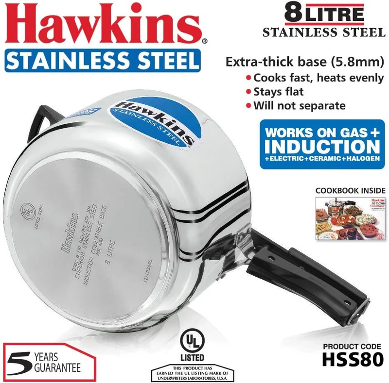HAWKINS B85 Schnellkochtopf, 8 l, silberfarben, Edelstahl, Silber