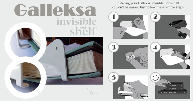 Galleksa Unsichtbares Bücherregal Verdecktes, Schwebendes Metallbücherregal Wandmontiertes Regal Büc
