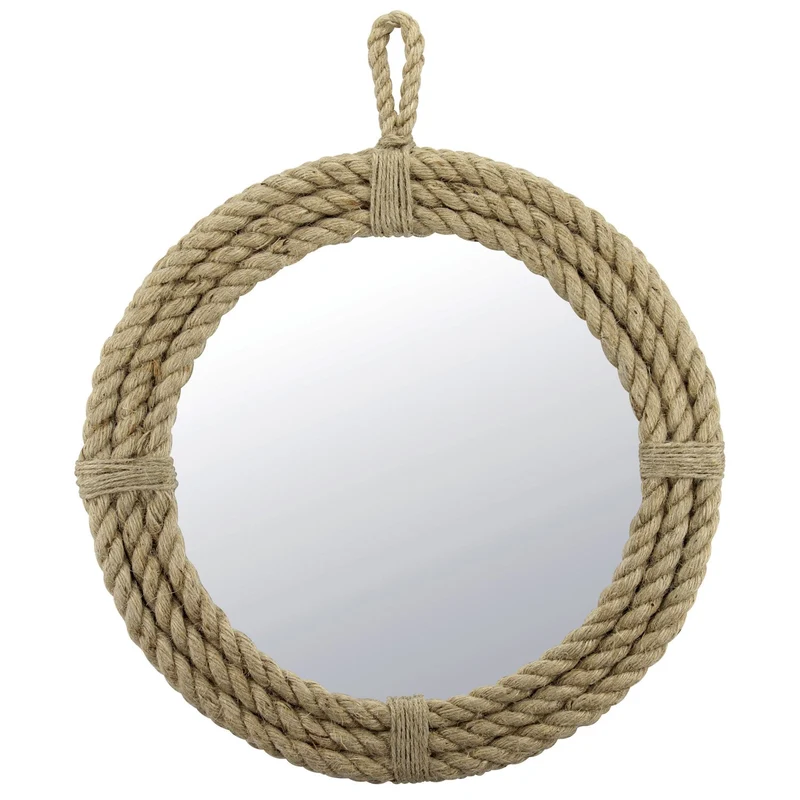 Stonebriar Small Vintage Nautical Round Wall Mirror with Rope Wrapped Trim and Hanging Loop 16.5", 4