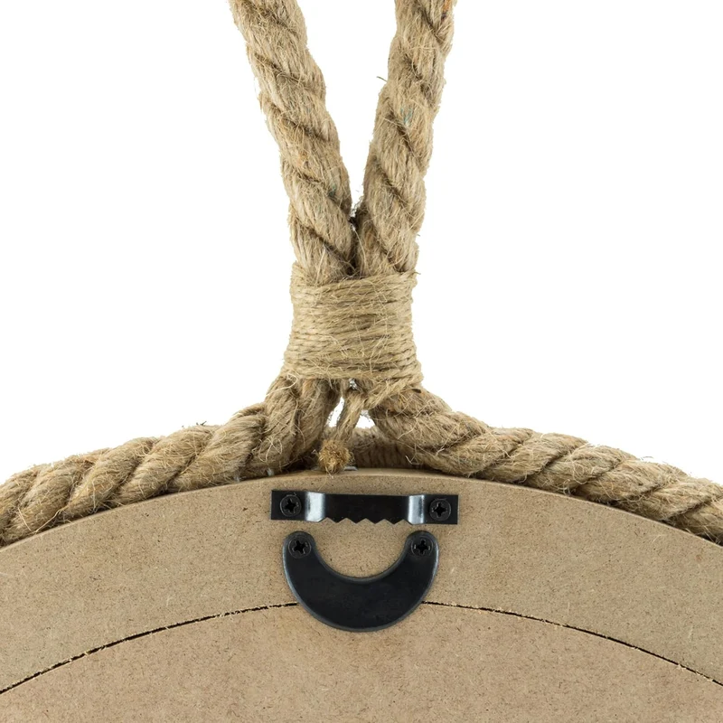 Stonebriar Small Vintage Nautical Round Wall Mirror with Rope Wrapped Trim and Hanging Loop 16.5", 4
