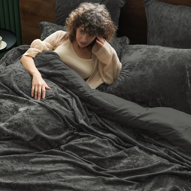 PHF Samt Bettwäsche 200x220, Luxus Flauschig Bettwäsche 200x220 cm mit 2er Kissenbezüge 80x80 cm, Ku