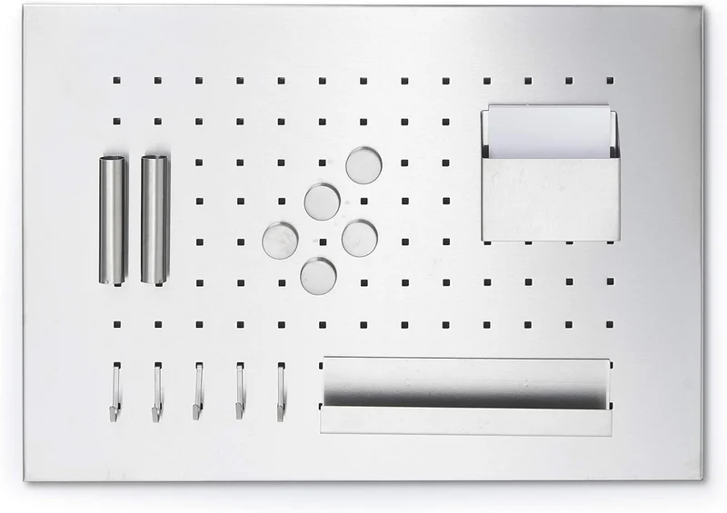 Zeller Memoboard, Edelstahl, Silber, 50 x 35 x 1.5 cm & 11203 Magnet-Set 6-teilig, Ø 2.7 cm, Edelsta