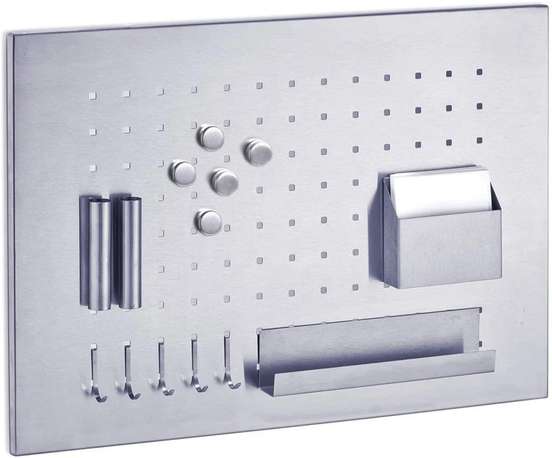 Zeller Memoboard, Edelstahl, Silber, 50 x 35 x 1.5 cm & 11203 Magnet-Set 6-teilig, Ø 2.7 cm, Edelsta