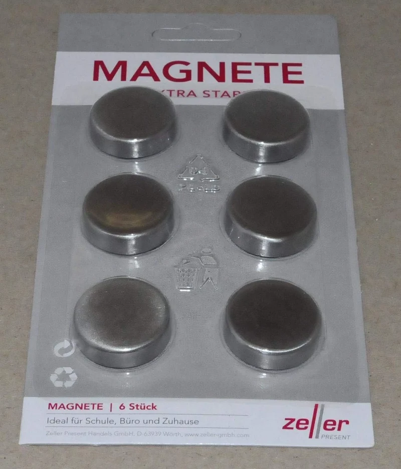 Zeller Memoboard, Edelstahl, Silber, 50 x 35 x 1.5 cm & 11203 Magnet-Set 6-teilig, Ø 2.7 cm, Edelsta