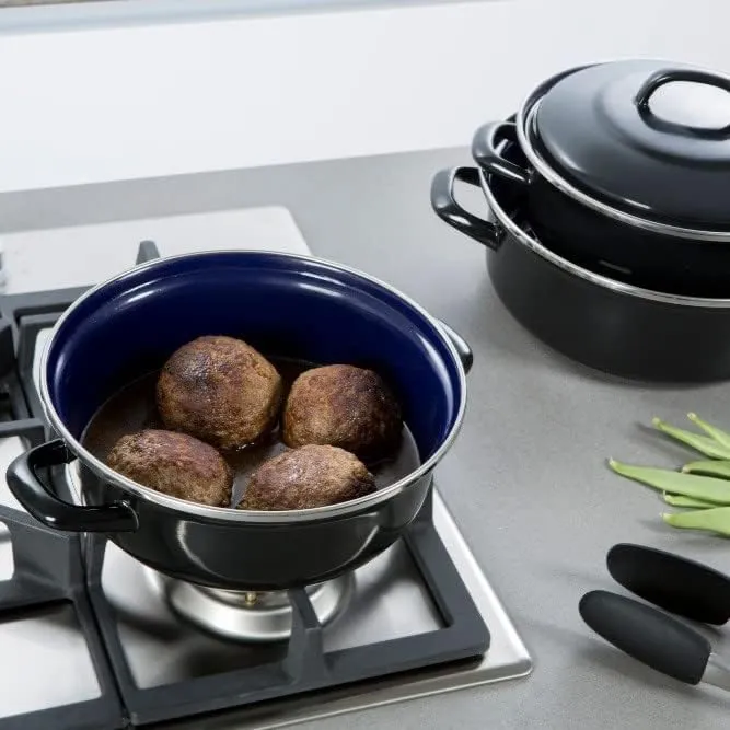 BK Fortalit Induktionsgeeigneter 28cm/4L Bratentopf aus emailliertem Stahl mit Deckel, backofen- und