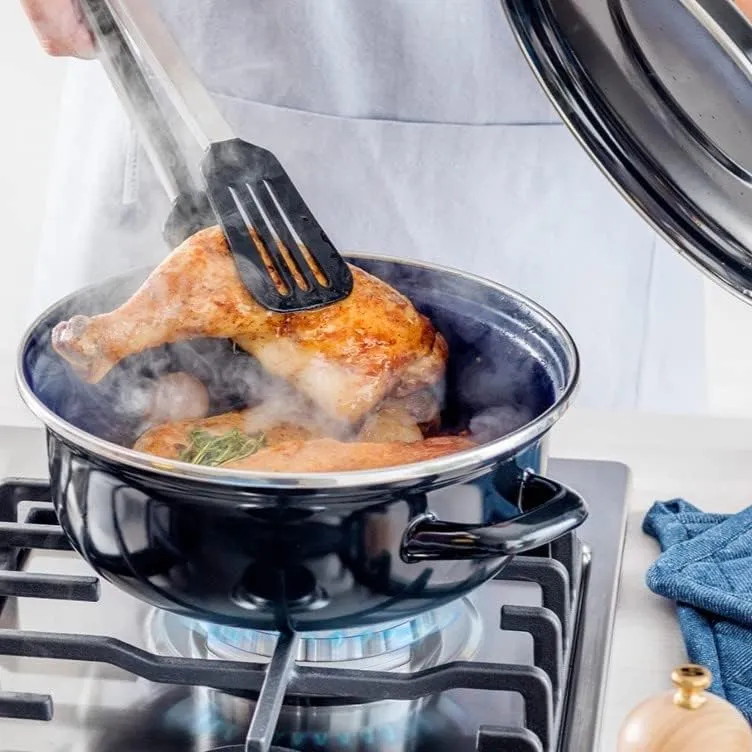 BK Fortalit Induktionsgeeigneter 28cm/4L Bratentopf aus emailliertem Stahl mit Deckel, backofen- und