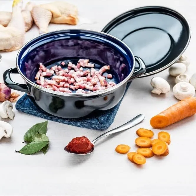 BK Fortalit Induktionsgeeigneter 28cm/4L Bratentopf aus emailliertem Stahl mit Deckel, backofen- und