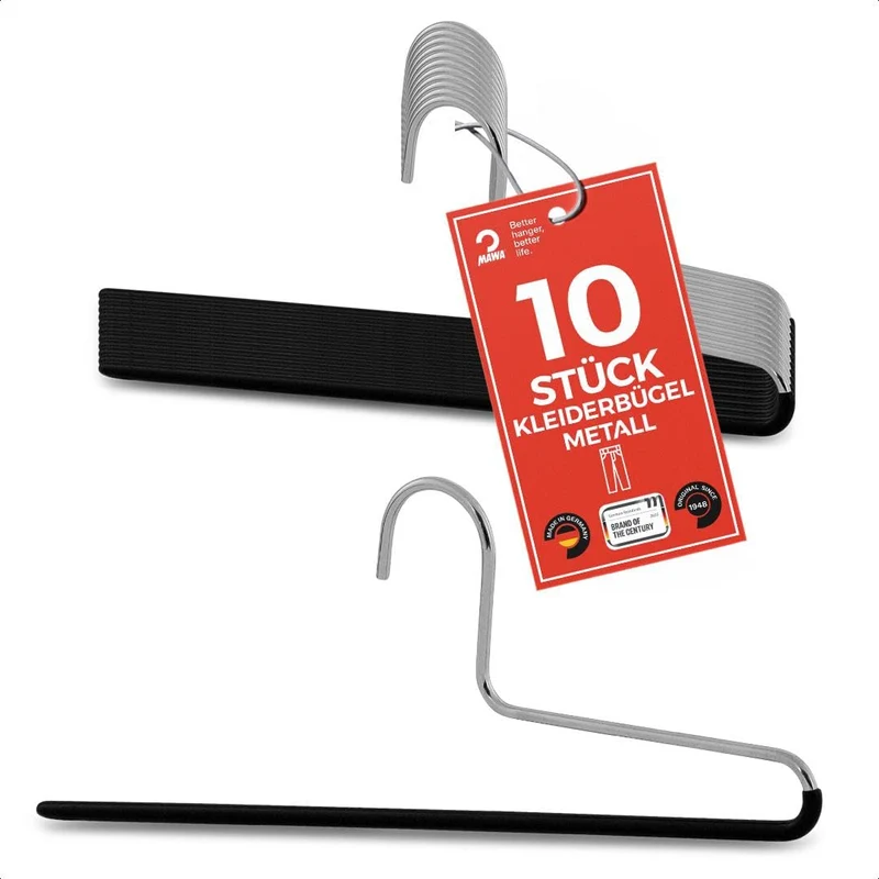 MAWA Kleiderbügel für Hosen, 10 Stück, platzsparende und rutschfeste Hosenbügel, für Jeans, Stoffhos