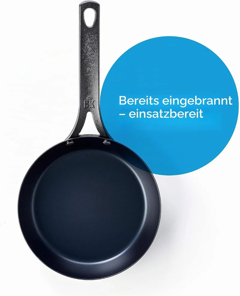 BK Black Steel Vorgewürzte 28cm Bratpfanne aus Kohlenstoffstahl, Geeignet für Induktion, Backofen- u