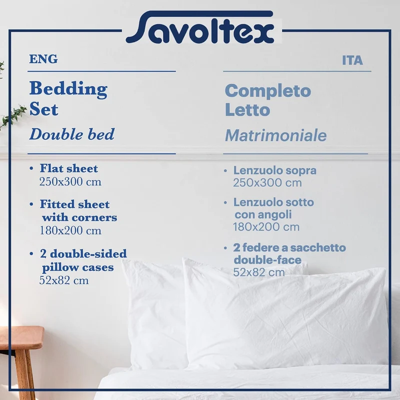 PENSIERI DELICATI Bettwäsche-Set für Ehebett aus 100% Baumwolle, Bettwäsche für Doppelbett 180x200 I