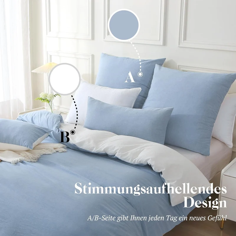 SOULFUL Bettwäsche 200x200 Baumwolle Haiya Blue Haiya Blau 3tlg. 200*200cm | 2x 80*80cm, Haiya Blau