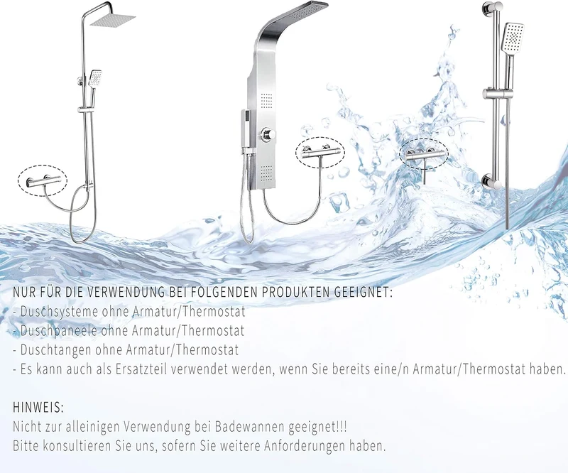 Duschthermostat von ELBE aus Messing, Thermostatarmatur mit Sicherheitstaste bei 38°C, verchromte Br