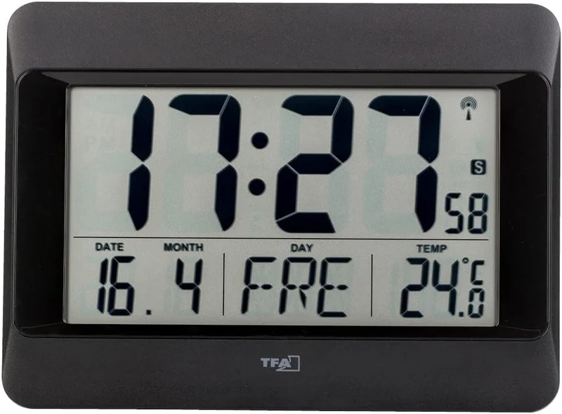 TFA Dostmann Wanduhr digital, 60.4519.01 (Schwarz mit Batterien), Schwarz mit Batterien