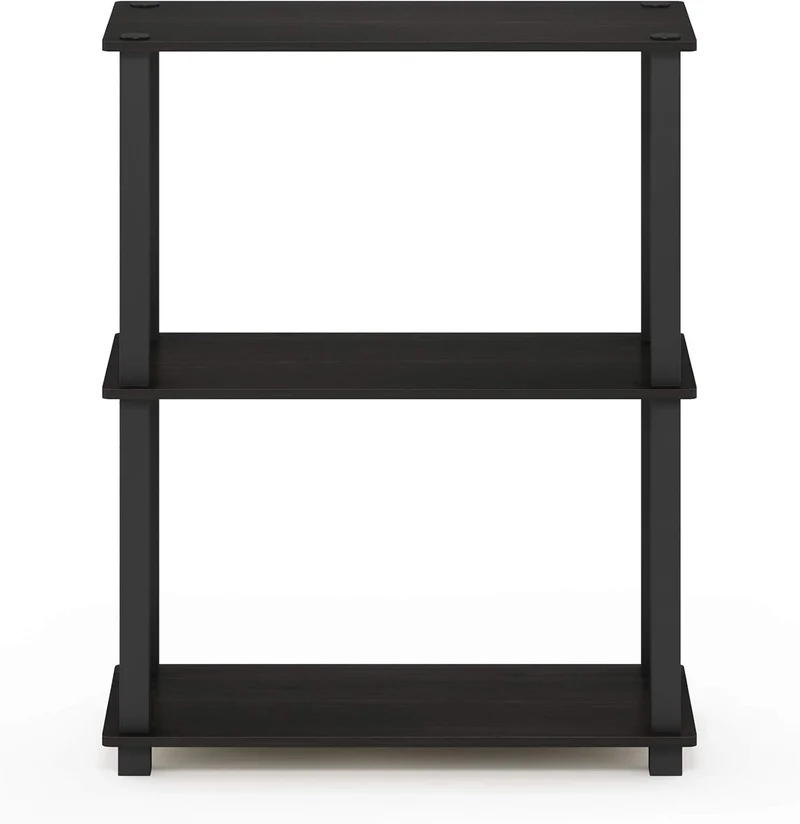 Furinno 3-Ebenen kompaktes Mehrzweckregal mit quadratischem Rohr, holz, Espresso/Schwarz, 28.96 x 59
