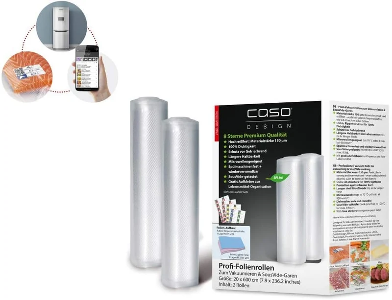 CASO VacuChef 70 - Kammervakuumierer aus Edelstahl, starke Vakuumpumpe 70 Liter/Minute & Profi- Foli