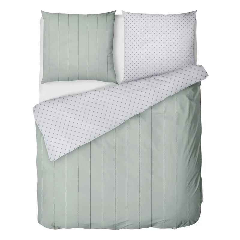 LINKHOFF Bettwäsche gestreift 155x220 cm - Biber Bettwäsche Grün Mint - Grau aus 100% Baumwolle - Fe