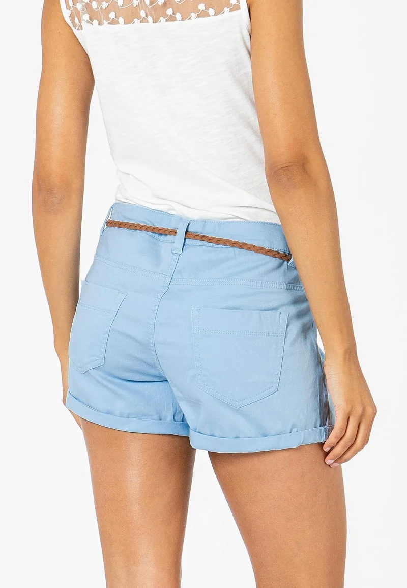 Sublevel Damen Kurze Hose Stretch-Shorts mit Flecht-Gürtel L Light-blue, L Light-blue