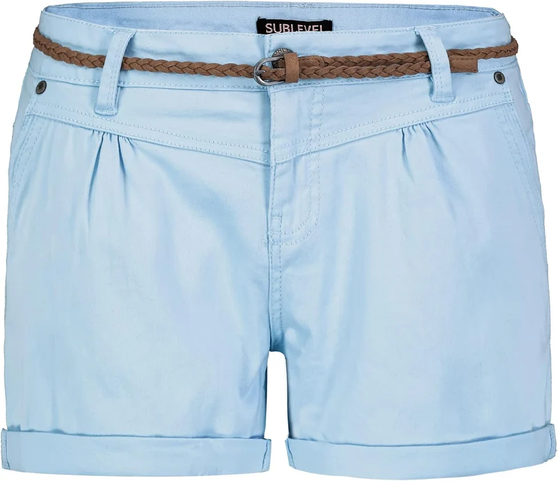 Sublevel Damen Kurze Hose Stretch-Shorts mit Flecht-Gürtel L Light-blue, L Light-blue
