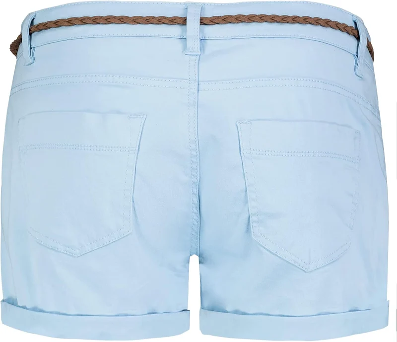 Sublevel Damen Kurze Hose Stretch-Shorts mit Flecht-Gürtel L Light-blue, L Light-blue