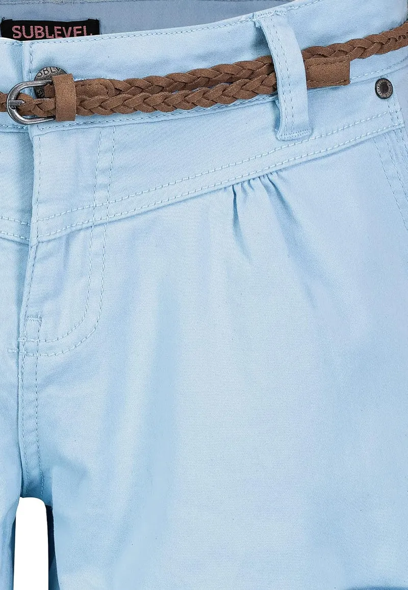 Sublevel Damen Kurze Hose Stretch-Shorts mit Flecht-Gürtel L Light-blue, L Light-blue