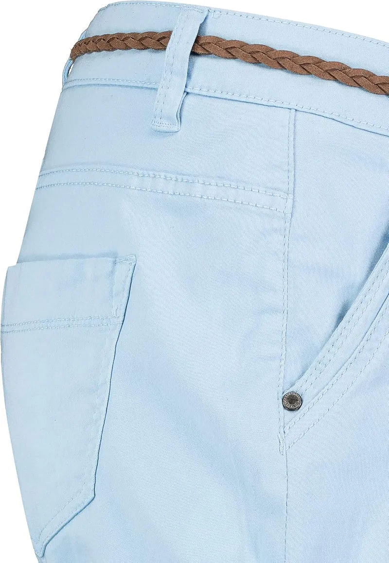 Sublevel Damen Kurze Hose Stretch-Shorts mit Flecht-Gürtel L Light-blue, L Light-blue