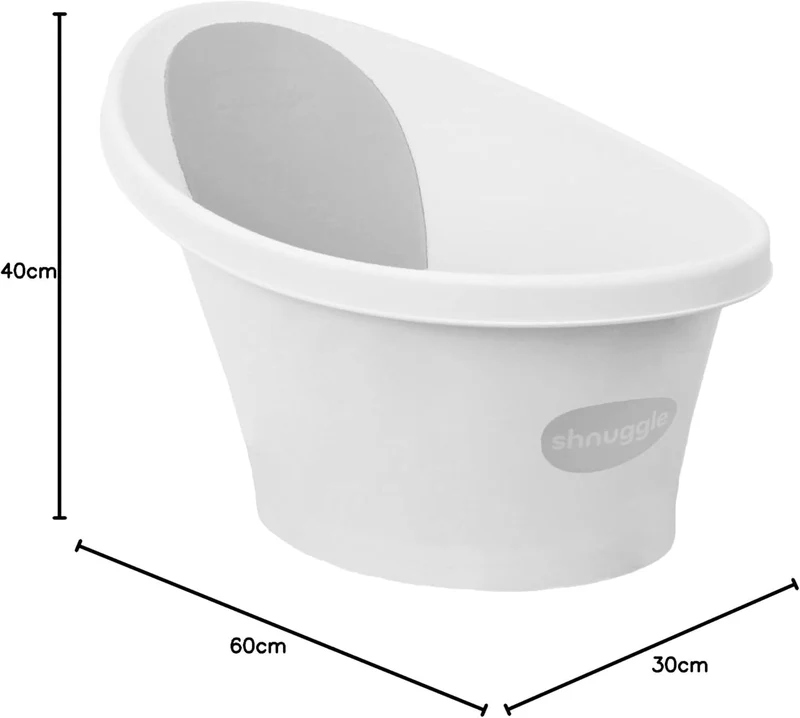 Shnuugg Badewanne für Neugeborene bis 12 Monate mit Stöpsel am Boden, weiss mit grauer Rückenlehne –