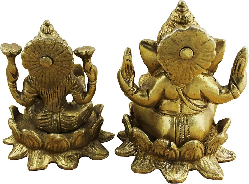 Religiöse dekorationen indischen gott ganesha und göttin lakshmi figur satz messingstatue - 7,9 x 6,