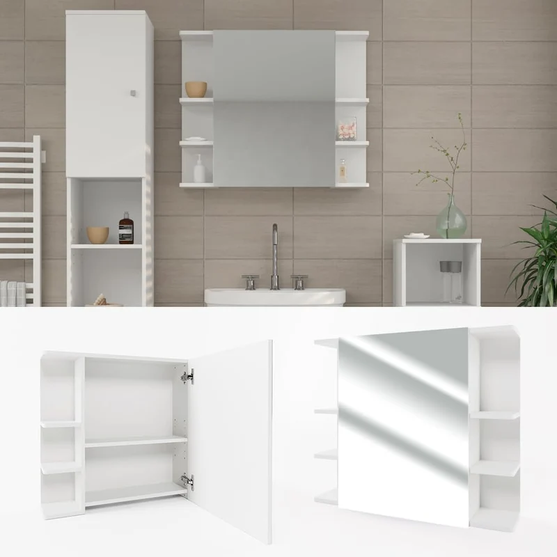 Vicco Bad Spiegelschrank Fynn, Weiss, 80 x 64 cm Weiss 80x64x21 cm, Weiss 80x64x21 cm