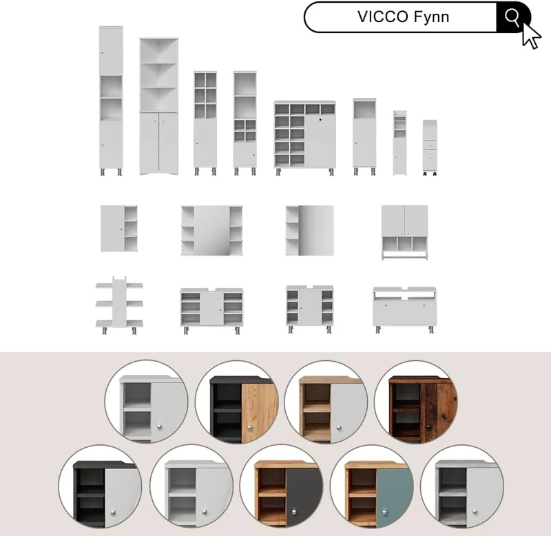Vicco Bad Spiegelschrank Fynn, Weiss, 80 x 64 cm Weiss 80x64x21 cm, Weiss 80x64x21 cm