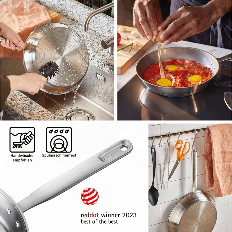 Fiskars Bratpfanne, Ø 26 cm, Beschichtete Pfanne, Für alle Kochfelder geeignet, Recycelter Edelstahl