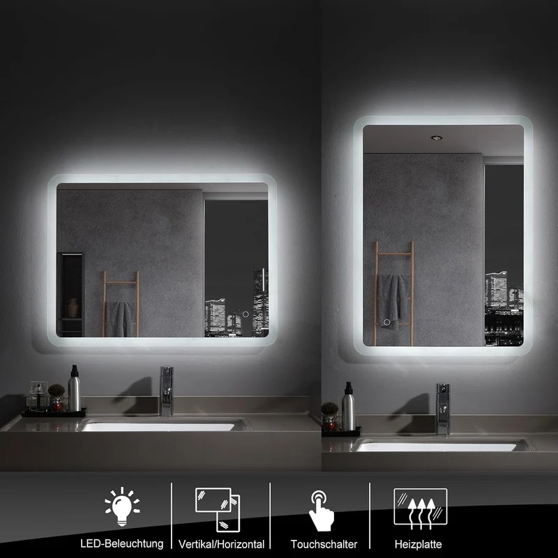 MEESALISA Badspiegel 120x70 cm mit Beleuchtung Badezimmer grosser Wandspiegel Led Spiegel mit Touch