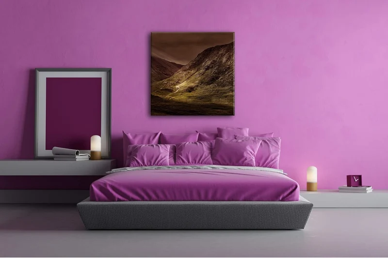 Leuchtende Landschaft in den Highlands Format: 70x70 als Leinwandbild, Motiv fertig gerahmt auf Echt