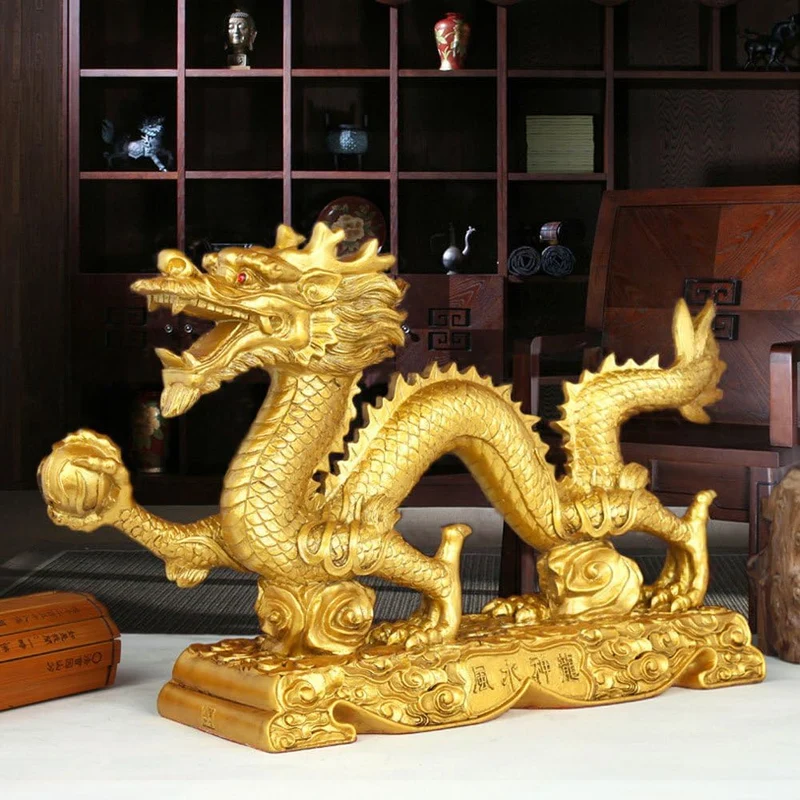 Bwinka Chinesische Feng Shui Drachenfigur Statue Symbol für Glück und Erfolg, chinesischer Drache Or
