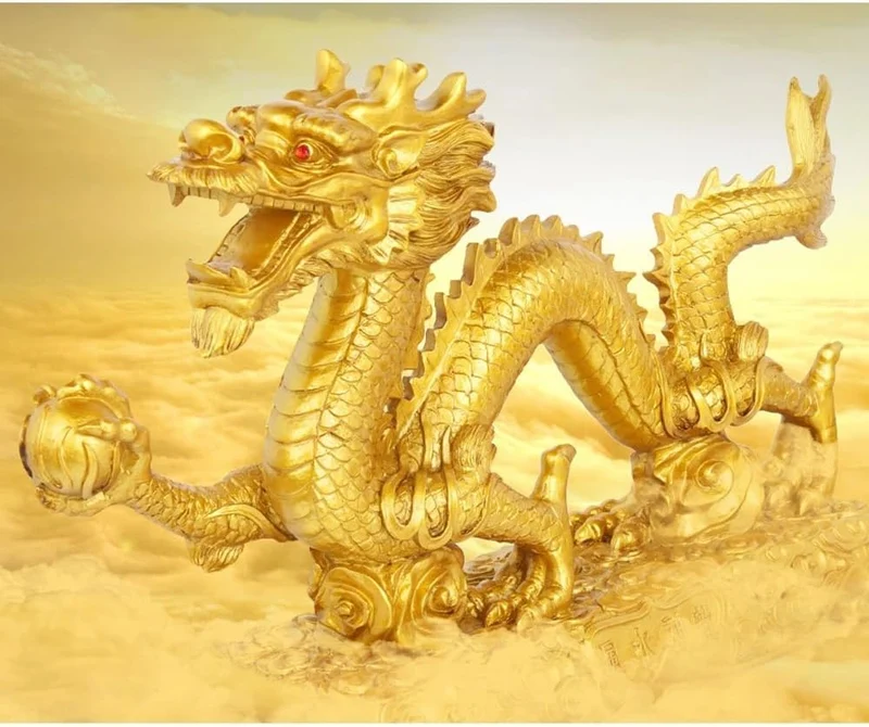 Bwinka Chinesische Feng Shui Drachenfigur Statue Symbol für Glück und Erfolg, chinesischer Drache Or