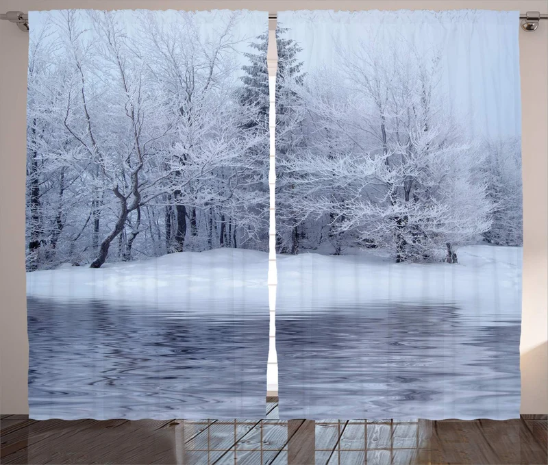 ABAKUHAUS Weihnachten Rustikaler Vorhang, Winter Blizzard Wald, Wohnzimmer Universalband Gardinen mi