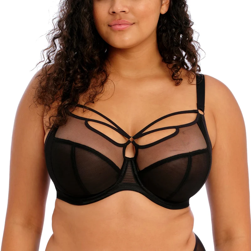 ELOMI Damen Sachi Strappy Underwire Bra Plunge-BH, Durchsichtig 70G Schwarz, 70G Schwarzer Schmetter