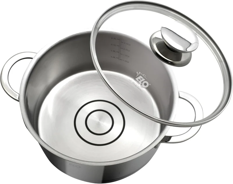 ELO 72555 Fleischtopf 24 cm mit Glasdeckel Serie Galant, Induktion, Edelstahl hochglänzend, mit Lite