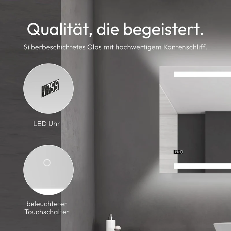 Talos King Badspiegel mit Beleuchtung – LED Badezimmerspiegel 100x60 cm – Wandspiegel mit beleuchtet
