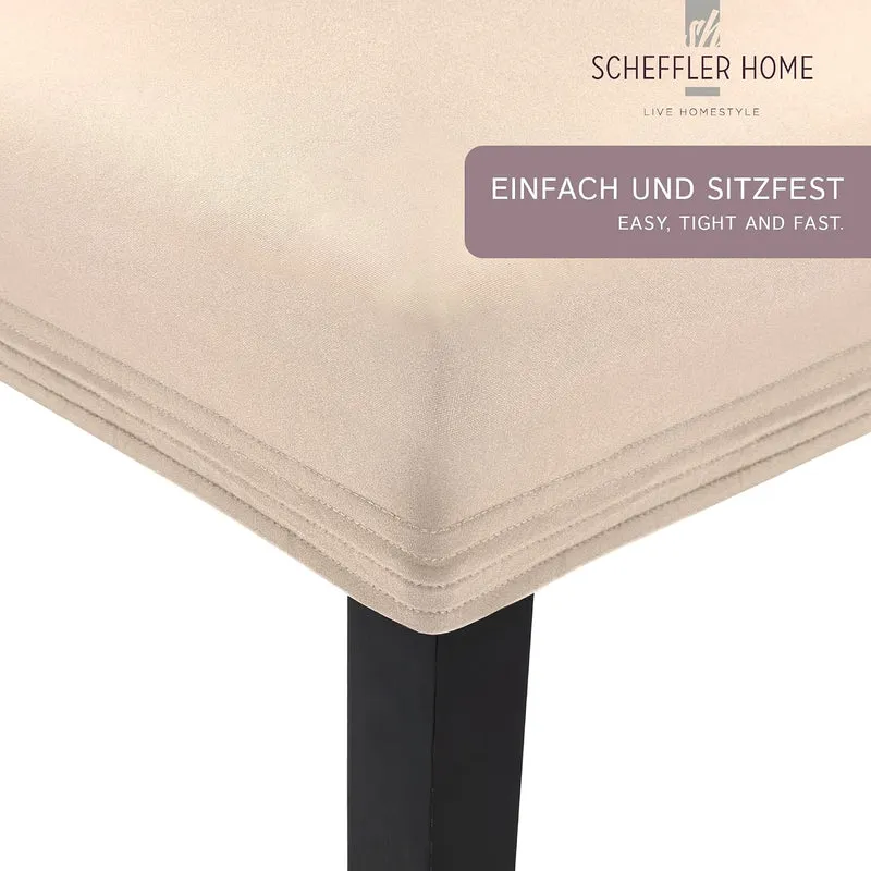 SCHEFFLER-Home Stuhlhussen Stretch Leni/Natur Stuhlhussen 4er Set/Dehnbare Stuhlhussen Hochlehner al